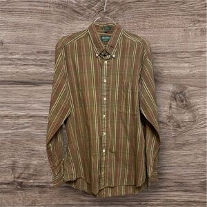 Classic Striped Button-Down Shirt in Brown and Green